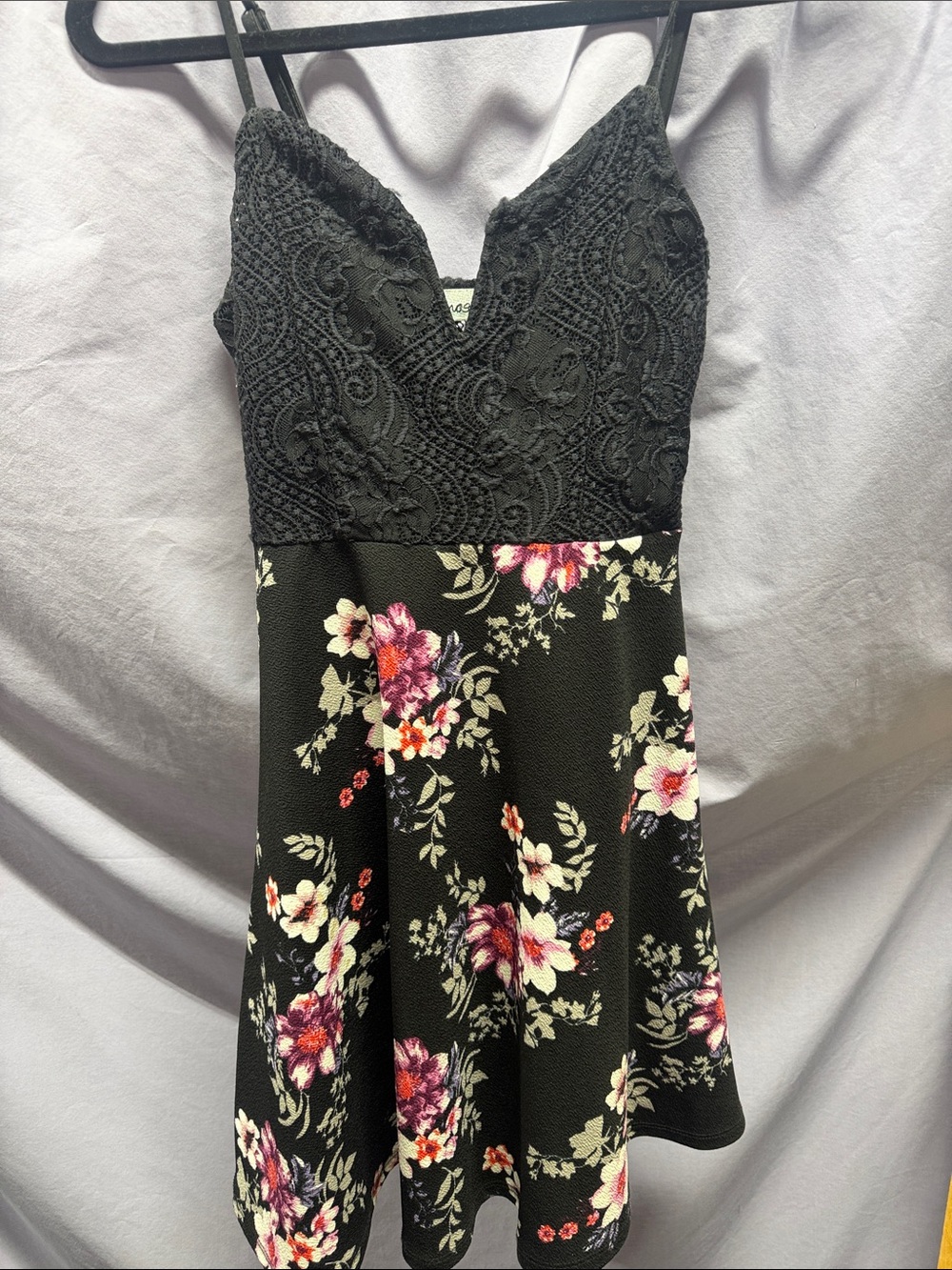 Almost Famous Black Floral Lace Bodice Mini Dress
